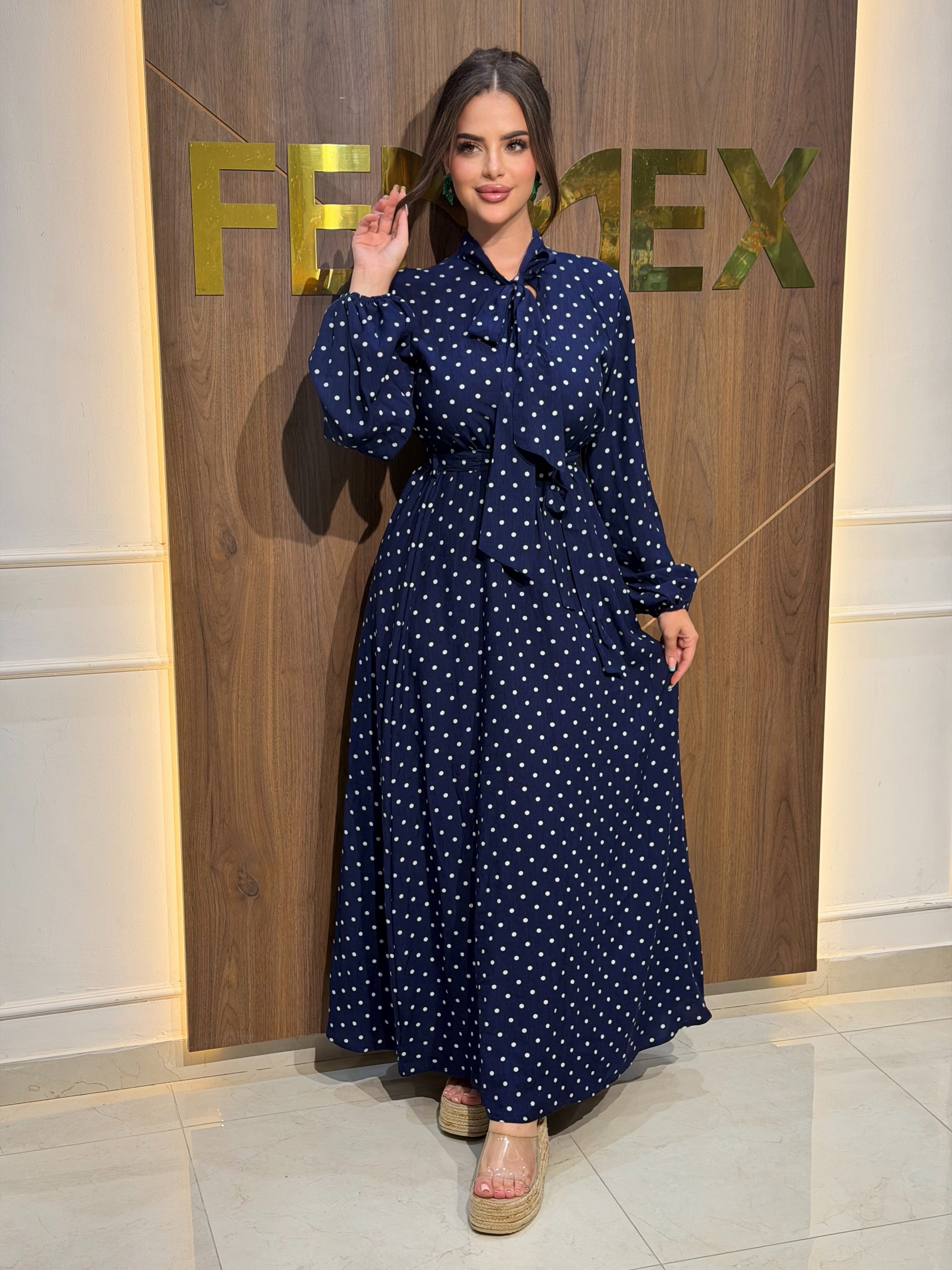 Robe maxi à pois vert olive – vue 1