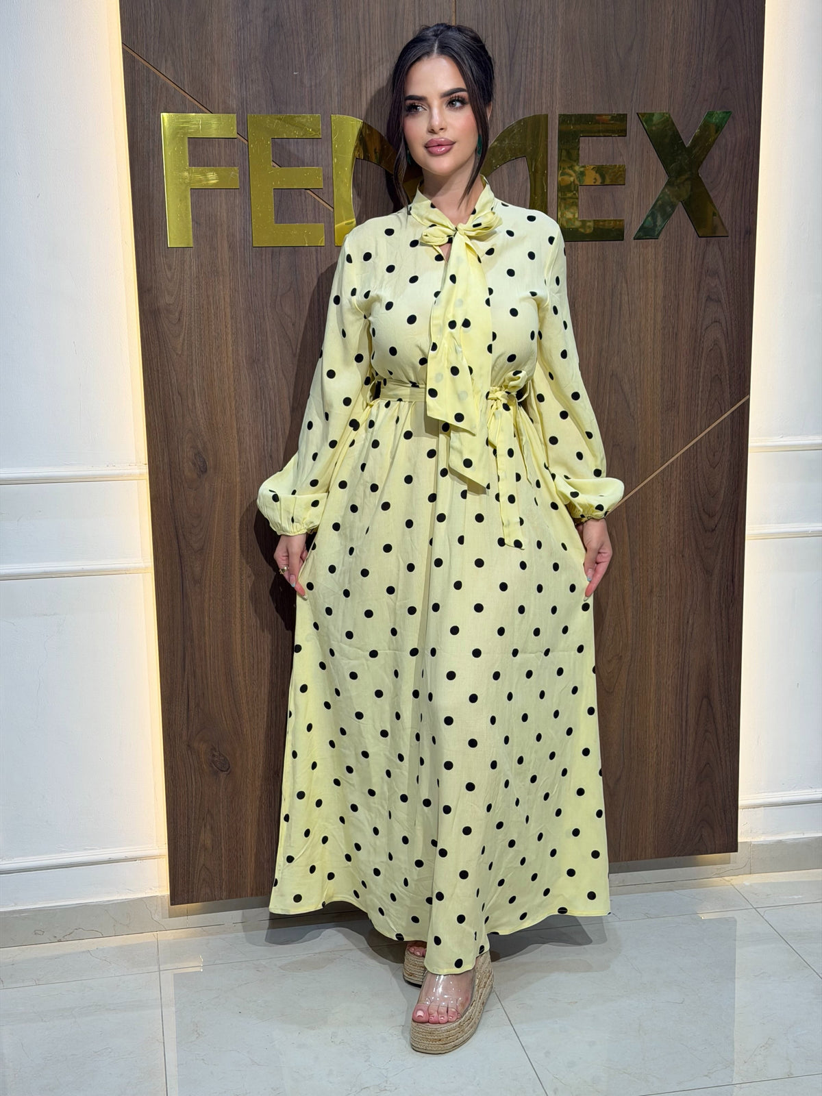 Robe maxi à pois vert olive – vue 2