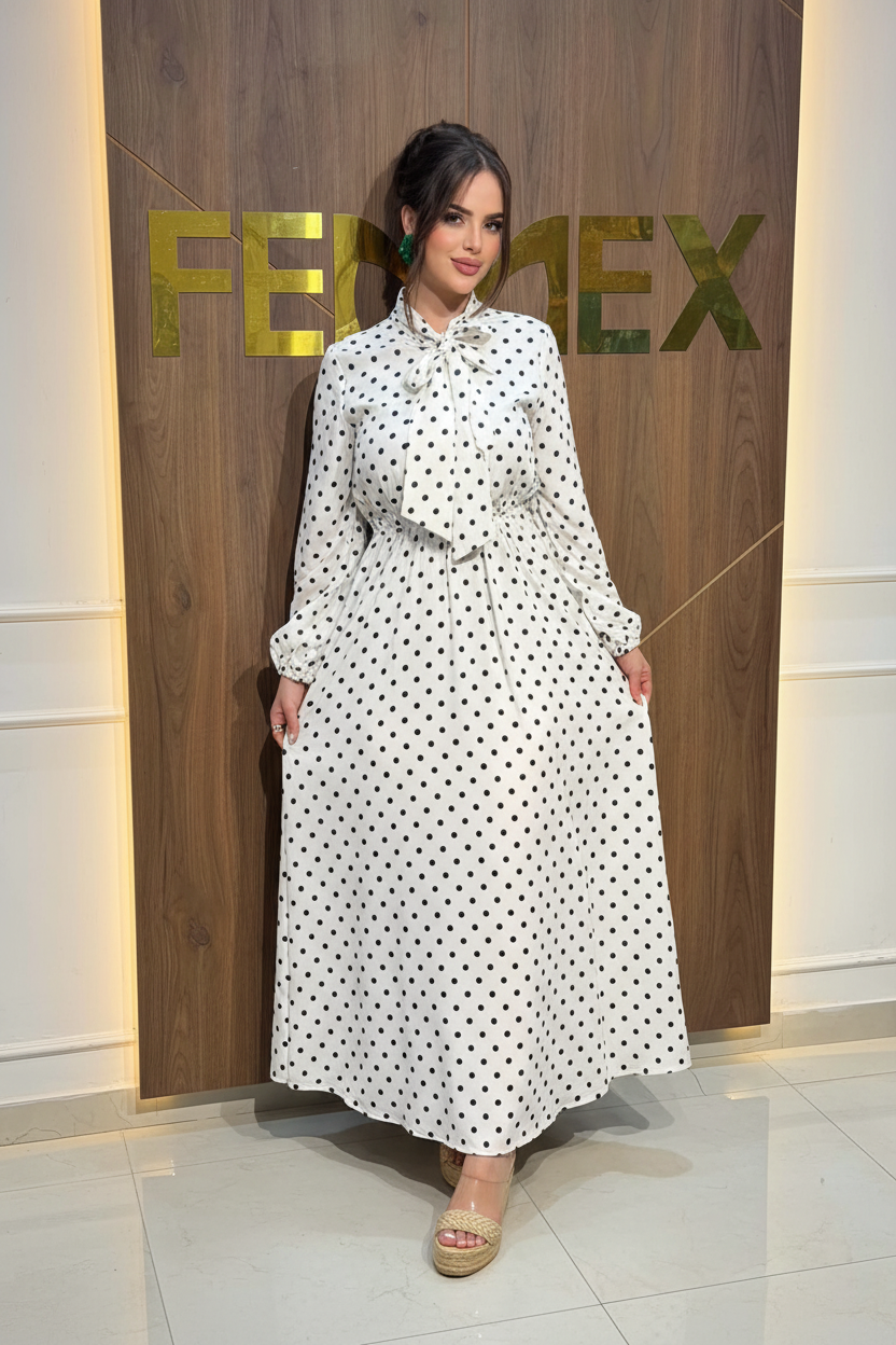 Robe maxi à pois noire